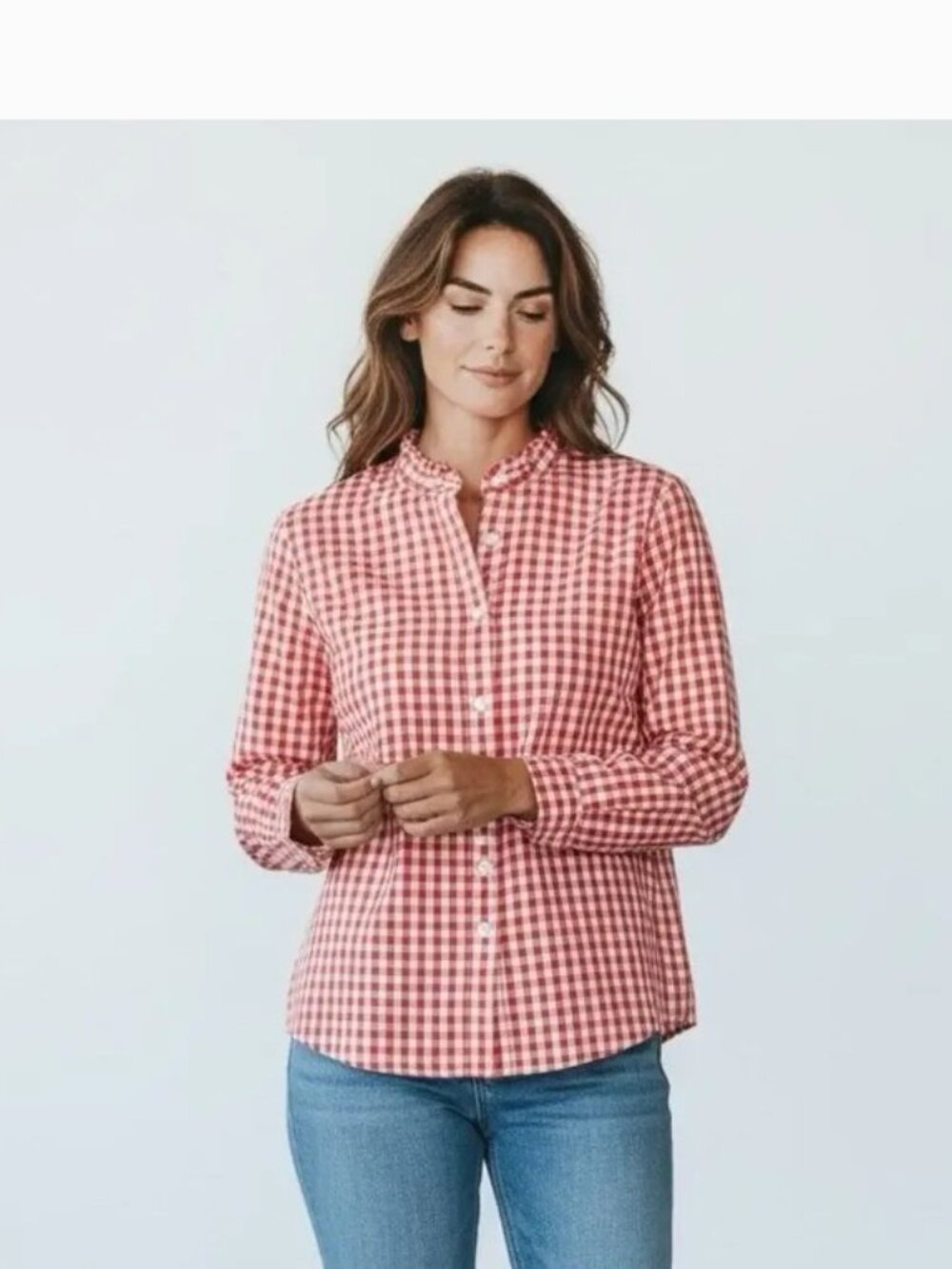 J Mclaughlin Orange Gingham Crinkle Long Sleeves Button Up Top Large. Like New